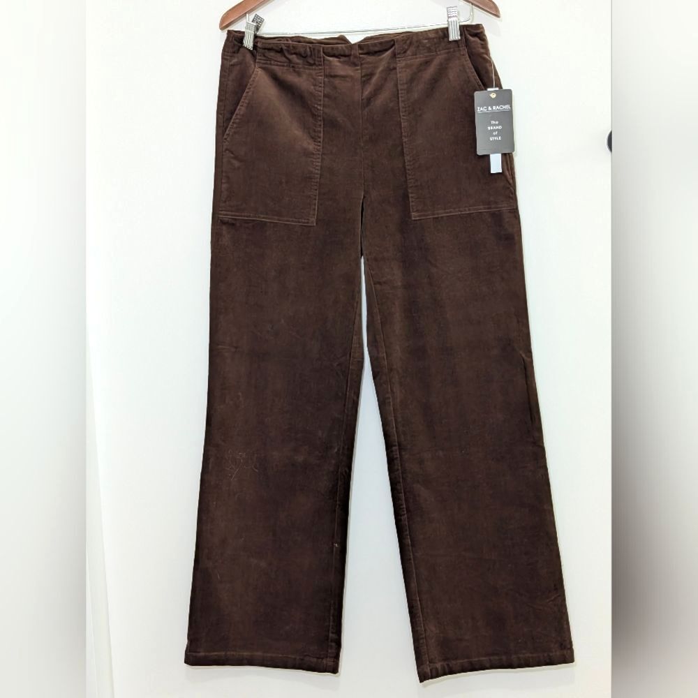 Zac & Rachel Chocolate Brown Corduroy NWT Wide Leg Pants 8 Patch Pocket 70s - Picture 2 of 9
